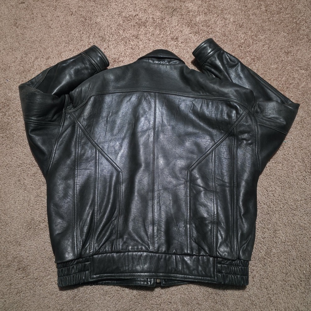 Global Identity G-III Black Leather Moto Mens Large Bomber Jacket Biker Coat - Picture 9 of 12